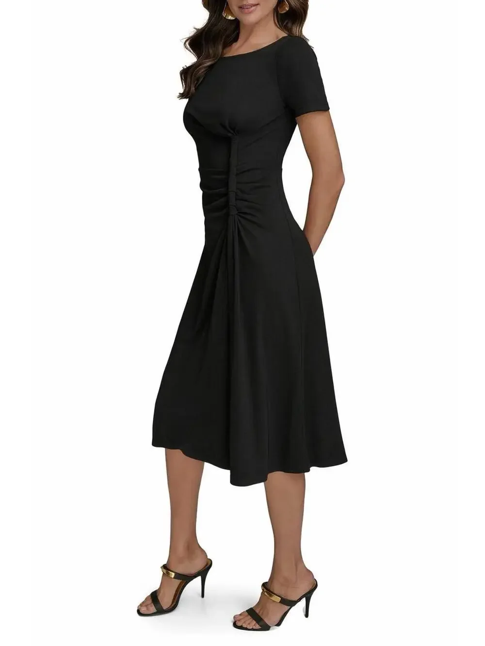 New Donna Karan New York Twist Detail Knit Midi Dress In Black Sz 6 - Picture 3 of 12